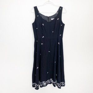 Dressbarn Black Embroidered Linen Blend Tank Dress